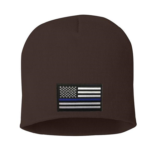 Thin Blue Line BEANIE-8INCH-TBL-BROWN Thin Blue Line Knit Beanie 8 Inch