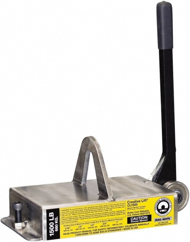 Mag-Mate CL1500 Lifting Magnet: 1,500 lb Limit, Non-Marring Roller Cam