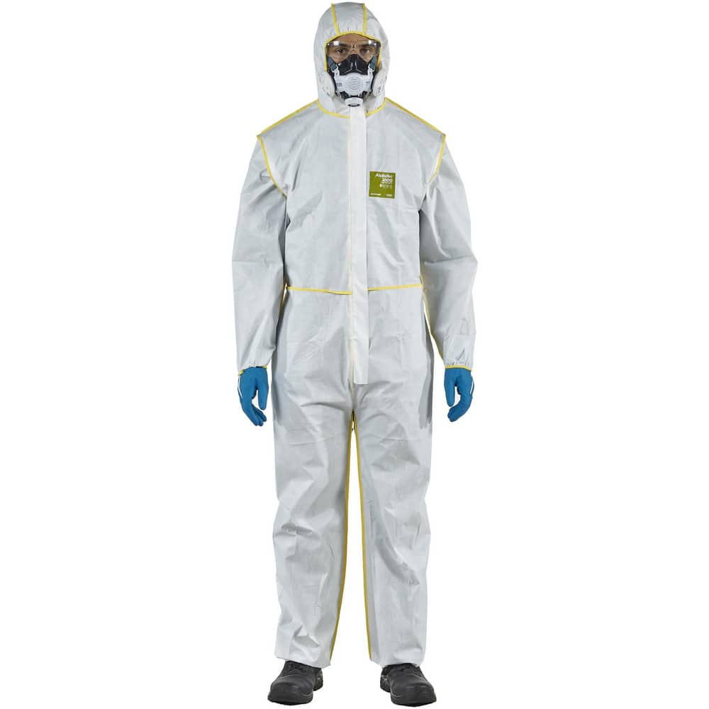 Ansell WY23-B92-129-06 Disposable & Chemical Resistant Coveralls; Garment Style: Coveralls ; Size: 2X-Large ; Material: Microporous Polyethylene Laminate Non-Woven; Polypropylene Non-Woven ; Closure Type: 2-Way Zipper with Storm Flap ; Cuff Style: El