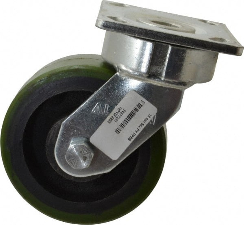 Albion 18PY05229S Swivel Top Plate Caster: Polyurethane, 5" Wheel Dia, 2" Wheel Width, 1,000 lb Capacity, 6-1/2" OAH