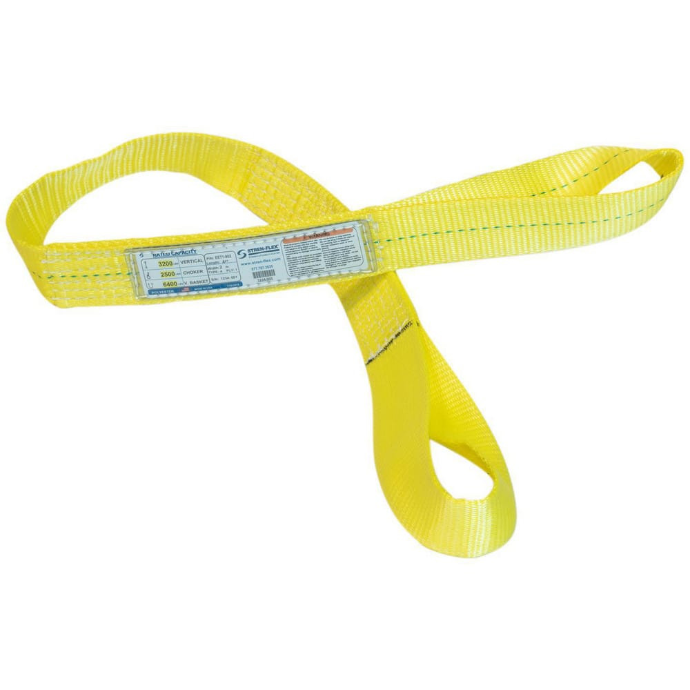 Stren-Flex EET-2-901P-03 Eye & Eye Sling: 1" Wide, 3' Long, 3,200 lb Vertical, 2,500 lb Choker, 6,400 lb Basket, Polyester