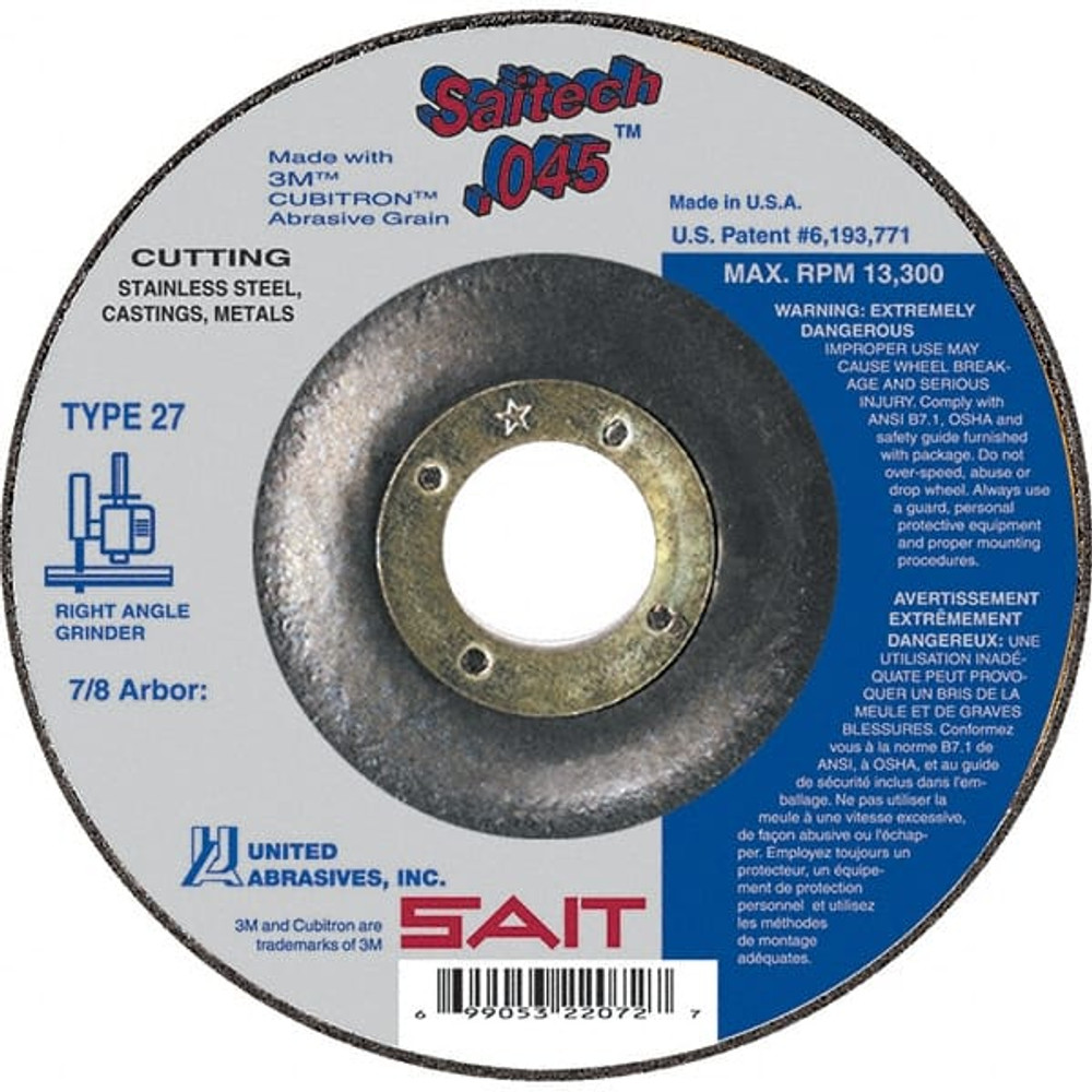 Sait 22073 Depressed Center Wheel: Type 27, 5" Dia, 0.045" Thick, Ceramic