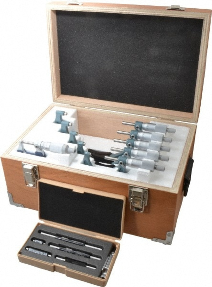 Mitutoyo 103-913-50 Mechanical Outside Micrometer Set: 6 Pc, 0.01 mm Graduation