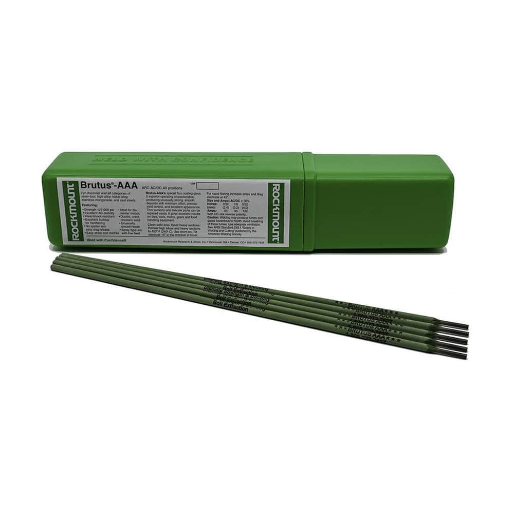 Rockmount Research and Alloys 1114 Arc Welding Rods & Electrodes; Type: Brutus AAA Maintenance Welding Electrode ; Rod Shape: Round ; Length (Inch): 14in ; Tensile Strength: 127000