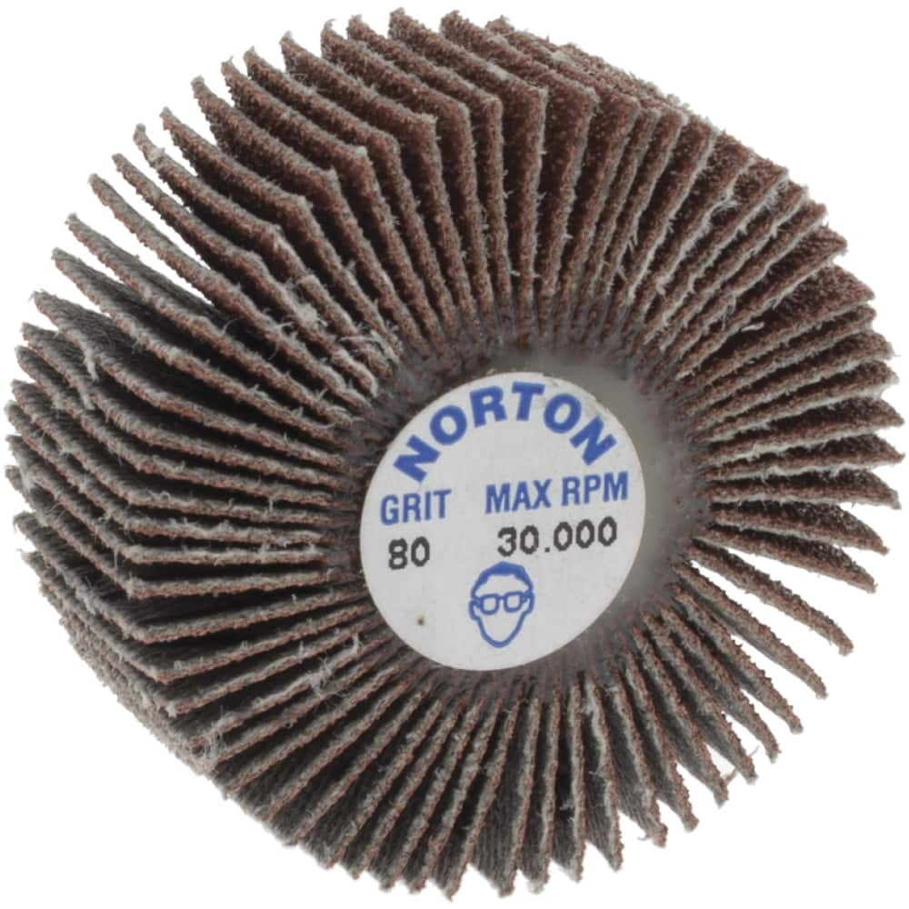 Norton 63642502633 Mounted Flap Wheel: 1-3/8" Dia, 5/8" Face Width, 80 Grit, Aluminum Oxide