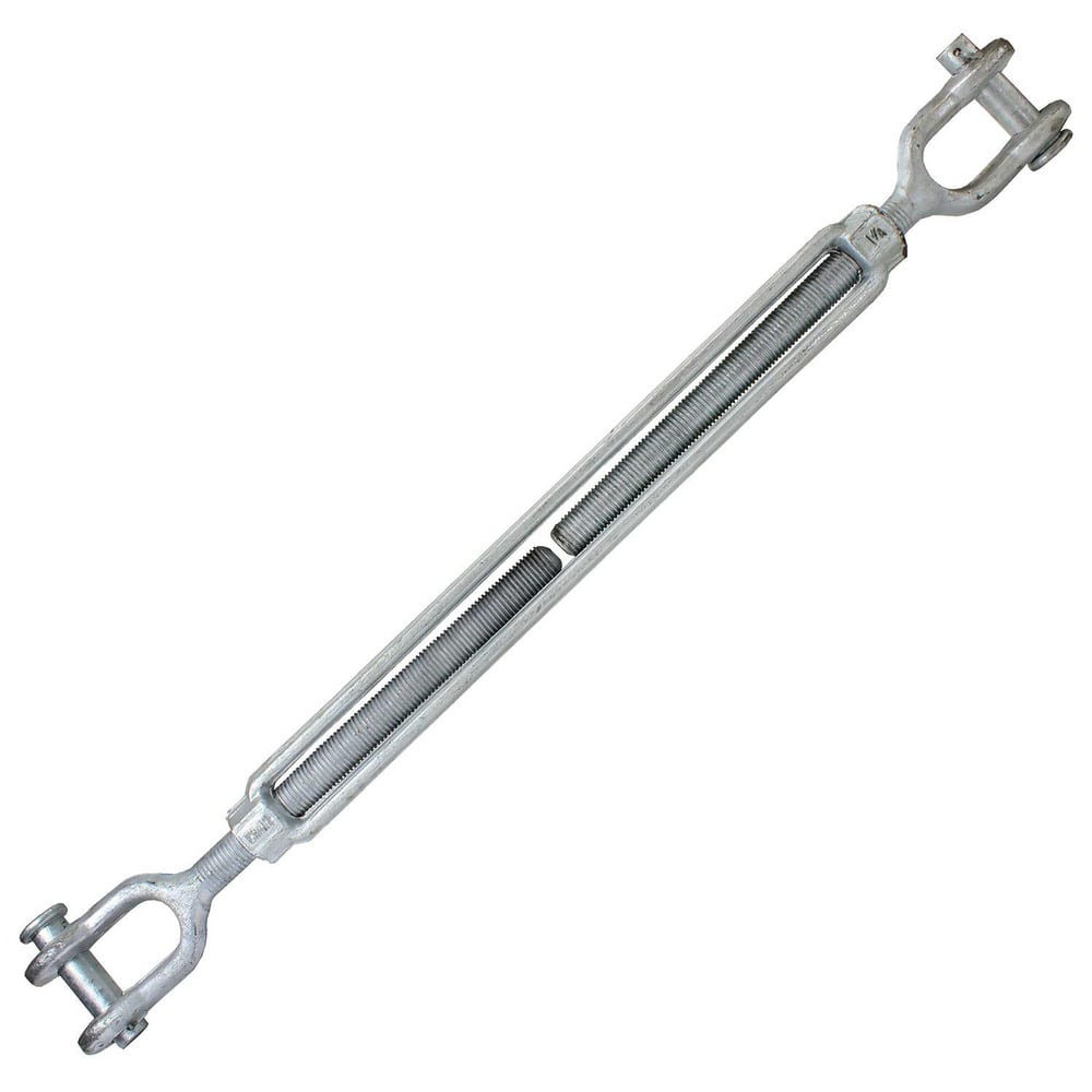 US Cargo Control JJTBGV114X24 Turnbuckles; Turnbuckle Type: Jaw & Jaw ; Working Load Limit: 15200 lb ; Thread Size: 1-1/4-24 in ; Turn-up: 24in ; Closed Length: 41.54in ; Material: Steel