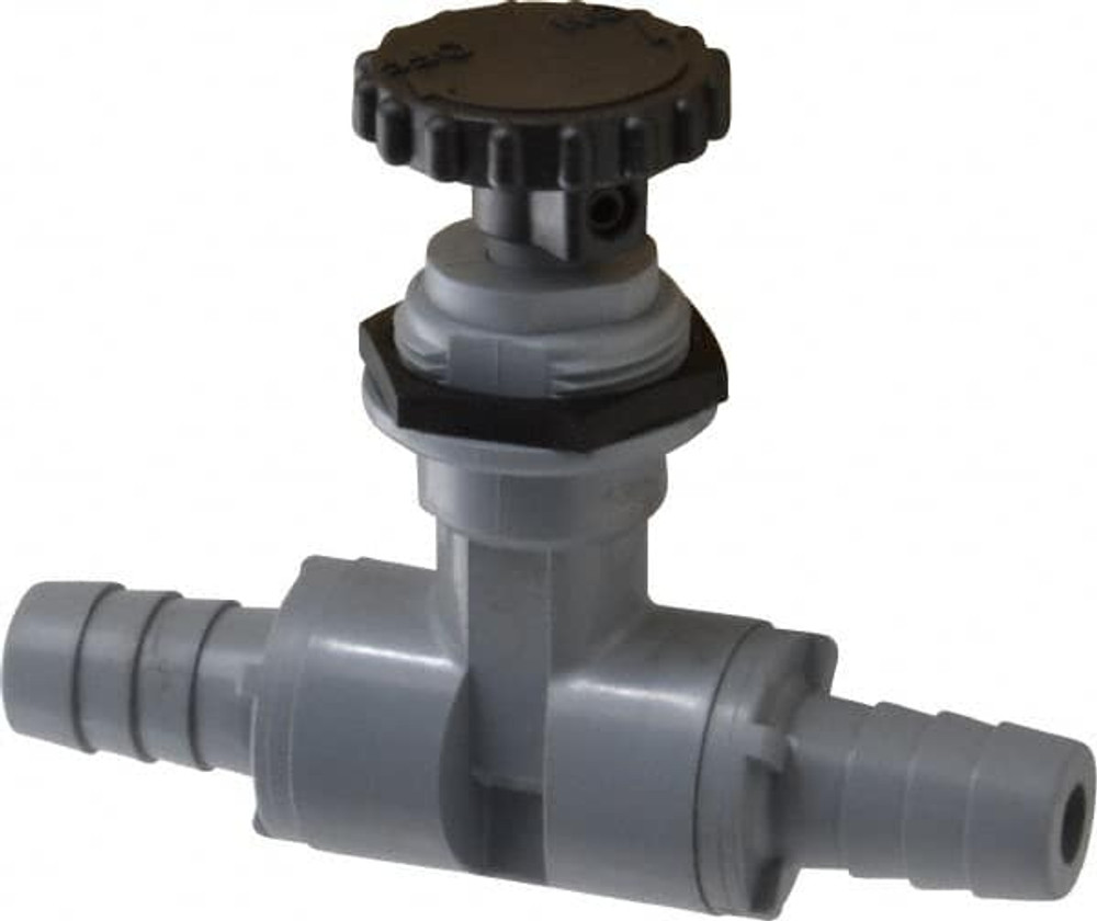 Specialty Mfr 7031690 Needle Valve: Straight, 1/2" Pipe, Barbed x Barbed End, Polyvinylchloride Body, Ethylene Propylene Diene Monomer Seal