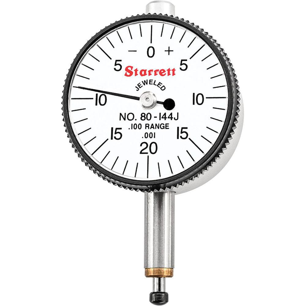 Starrett 55893 Dial Drop Indicator: 0 to 0.1" Range, 0-20-0 Dial Reading, 0.001" Graduation, 1-1/4" Dial Dia