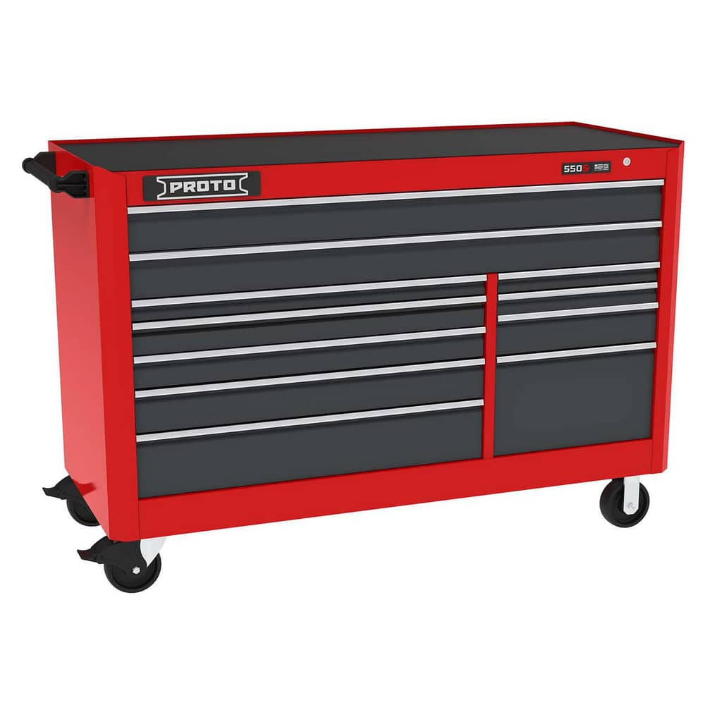 Proto J556646B-11SG Tool Roller Cabinets; Drawers Range: 10 - 15 Drawers ; Overall Weight Capacity: 900lb ; Top Material: Vinyl ; Color: Gray; Red ; Locking Mechanism: Keyed ; Width Range: 48" and Wider