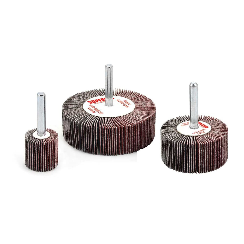 Superior Abrasives A012134 Mounted Flap Wheel: 1" Dia, 1" Face Width, Aluminum Oxide