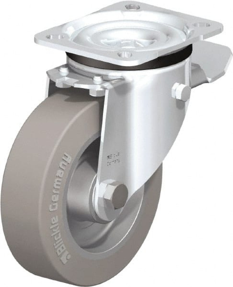 Blickle 375808 Swivel Top Plate Caster: Solid Rubber, 5" Wheel Dia, 1-37/64" Wheel Width, 550 lb Capacity, 6-7/64" OAH