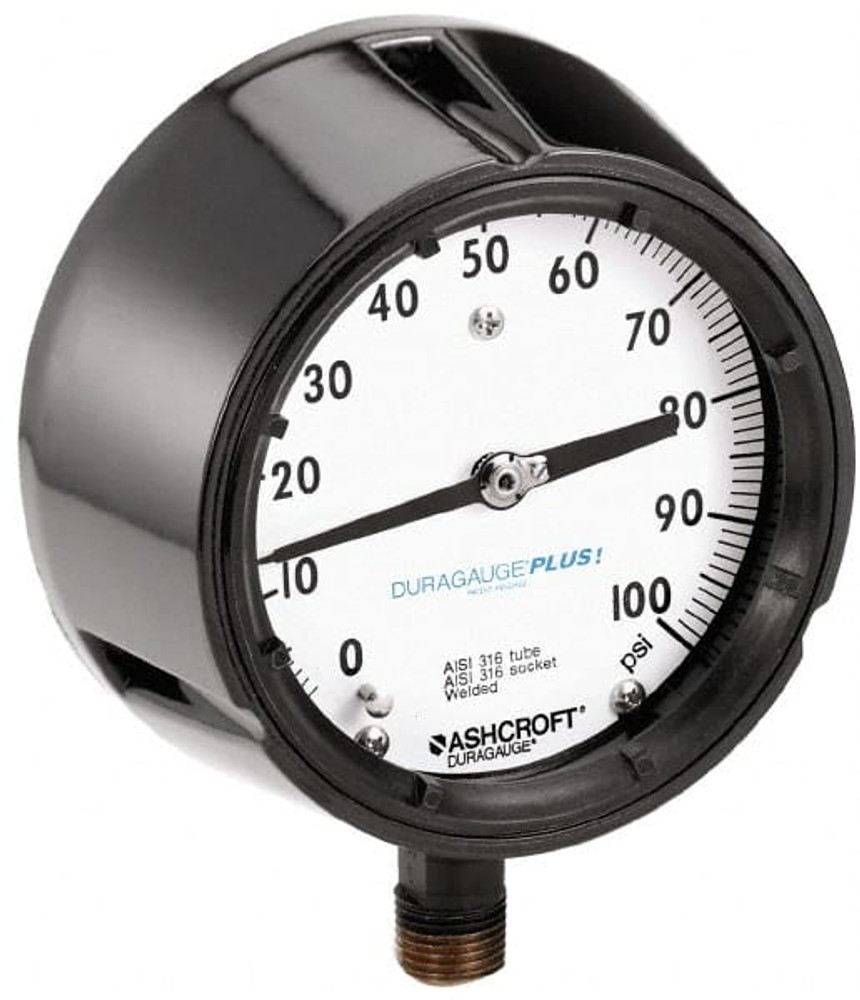 Ashcroft 92961XLL Pressure Gauge: 4-1/2" Dial, 0 to 150 psi, 1/4" Thread, MNPT, Rear Flange Mount