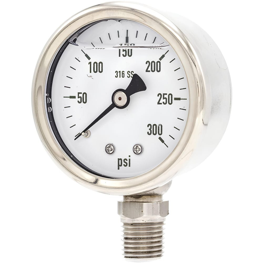 PIC Gauges PRO-301L-204H Pressure Gauges; Gauge Type: Industrial Pressure Gauges ; Scale Type: Single ; Accuracy (%): 3-2-3% ; Dial Type: Analog ; Thread Type: NPT ; Bourdon Tube Material: 316 Stainless Steel