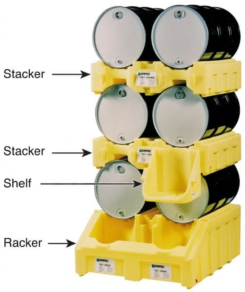 Enpac 6002-YE Drum Dispensing & Collection Workstations; Maximum Load Capacity: 2400.0 ; Overall Height: 13 ; Overall Length: 49 ; Standards: EPA 40 CFR 264.175; NPDES; SPCC; UFC