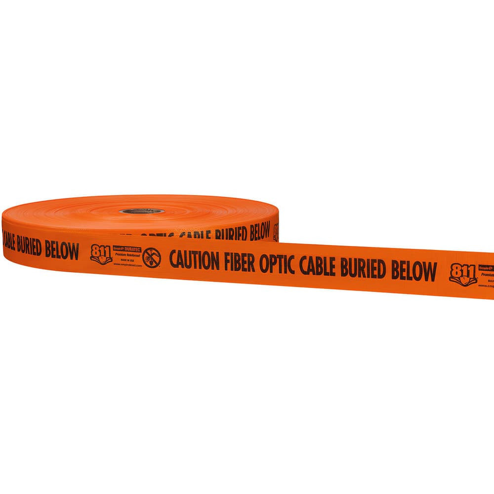 Empire Level 28-031 Underground Utility Marking Tape; Tape Type: Detectable ; APWA Color Meaning: Electric Power Lines, Cables, Conduit & Lighting Cables ; Legend Color: Orange ; Legend: CAUTION FIBER OPTIC CABLE BURIED BELOW ; Roll Width: 3 ; Roll L