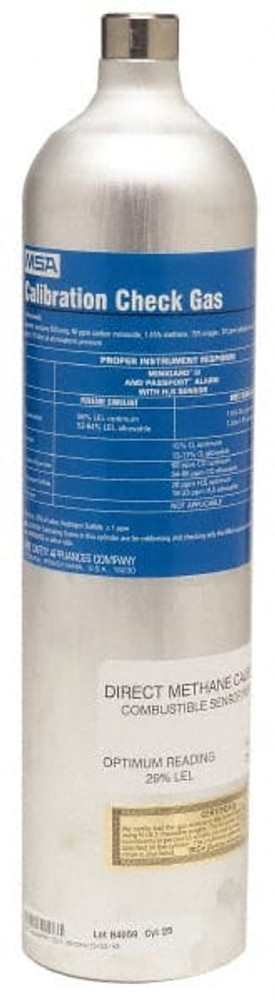 MSA 804770 Calibration Gas & Equipment; Gas Contents: Carbon Monoxide - 300 ppm; Hydrogen Sulfide - 10 ppm; Methane - 1.45%; Oxygen - 15% ; Cylinder Capacity: 58.0 ; Volume Capacity (L): 58.0 ; Background Gas: Nitrogen ; Detector Trade Name: RP