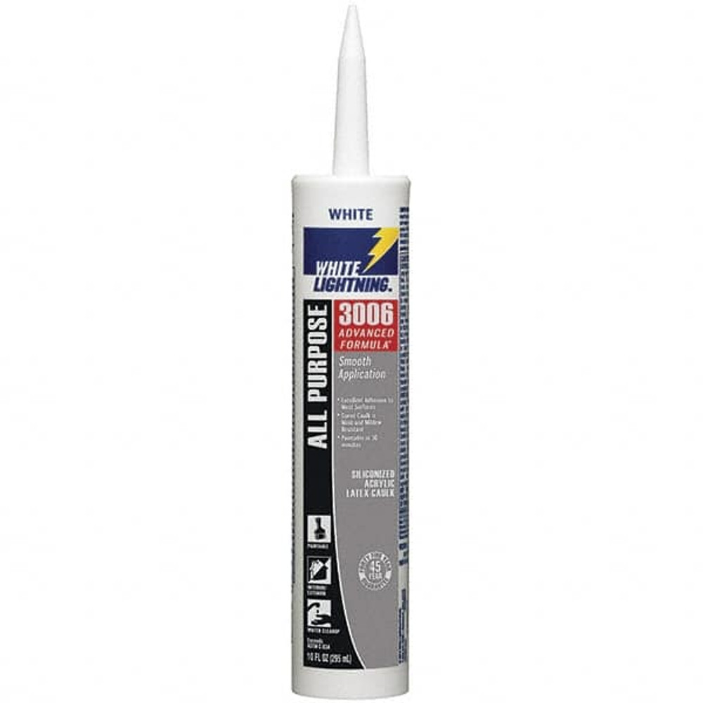 White Lightning W12AF0010 Caulk: 10 oz Cartridge, White, Acrylic & Latex