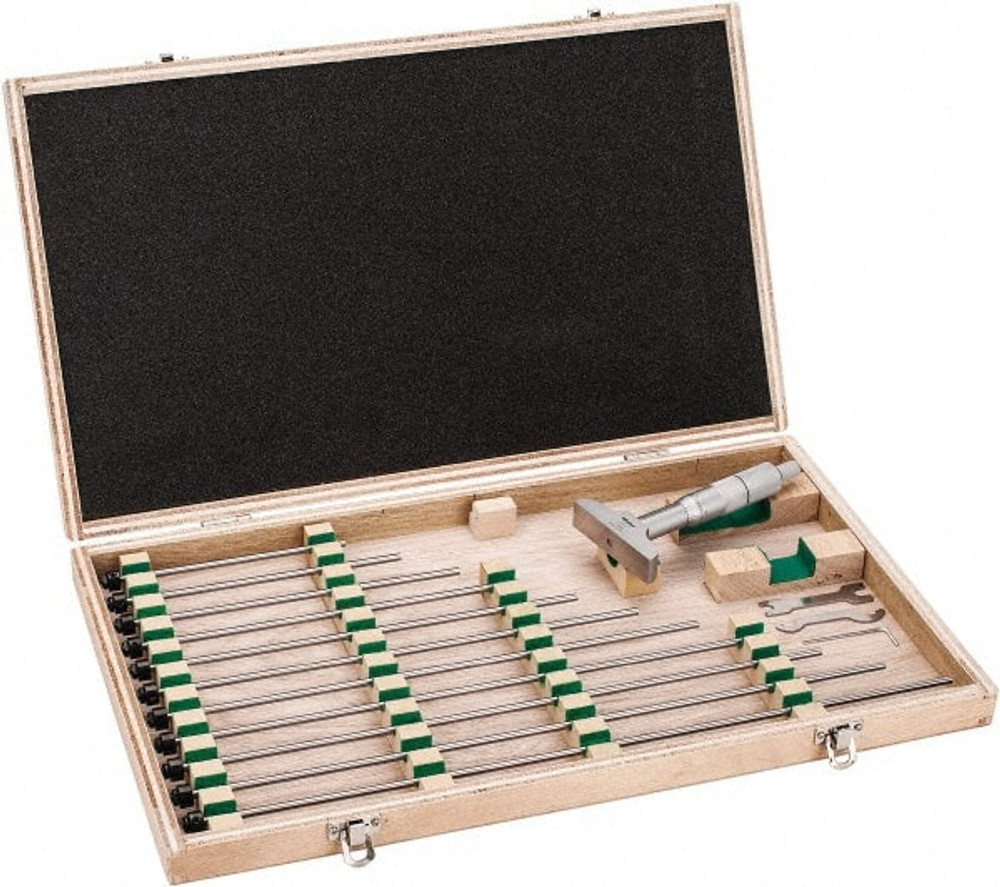 Mitutoyo 129-149 Mechanical Depth Micrometer: 12'' Range, 12 Rods, Satin Chrome Finish