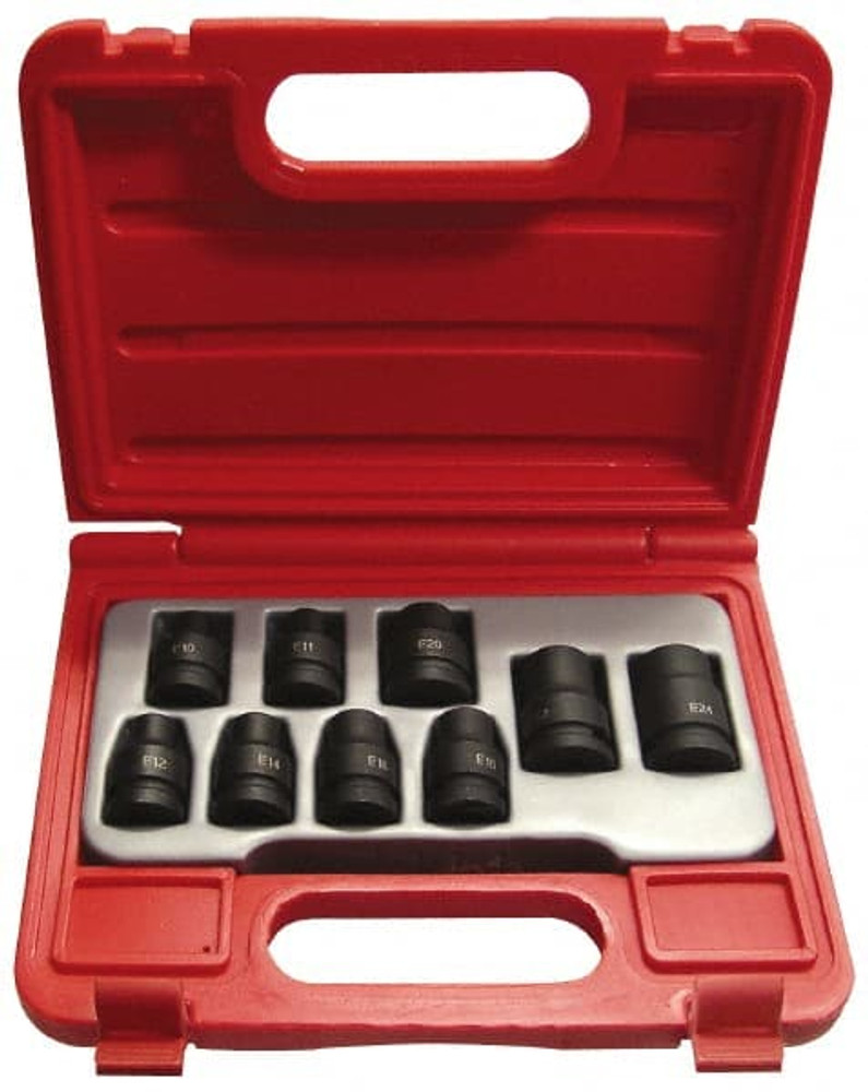 Urrea 74300 Impact Standard Socket Set: 9 Pc, 1/2 mm Drive, E10 to E24 Socket