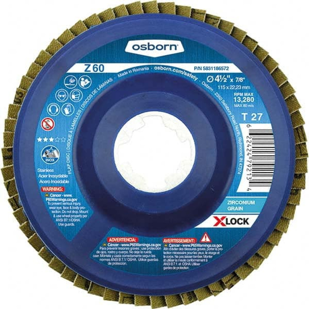 Osborn 5831186572 Flap Disc: 5/8-11 Hole, 60 Grit, Zirconia Alumina, Type 27