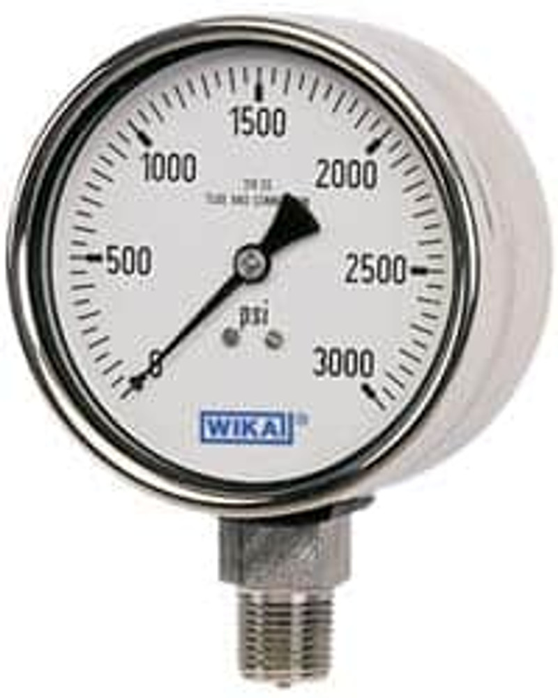 Wika 9251693 Pressure Gauge: 2-1/2" Dial, 0 to 800 psi, 1/4" Thread, NPT, Lower Mount