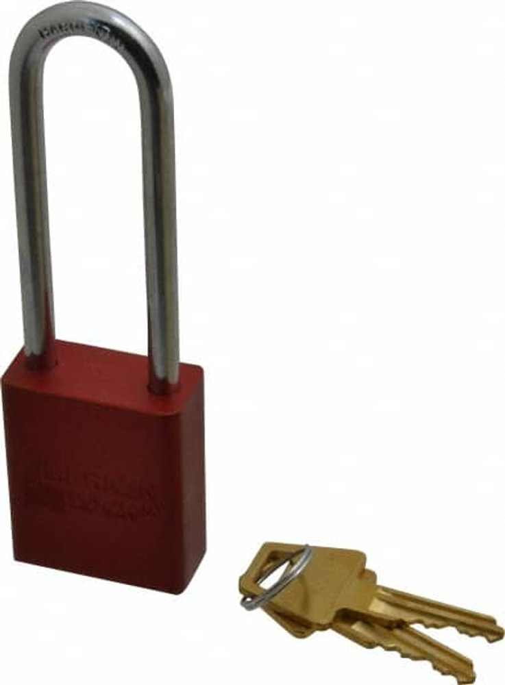 American Lock A1107KARED-3385 Lockout Padlock: Keyed Alike, Aluminum, 3.0000 High, Steel Shackle, Red