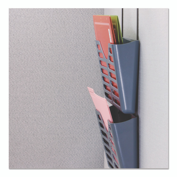 UNIVERSAL OFFICE PRODUCTS 08163 Recycled Plastic Cubicle Triple File Pocket, Cubicle Pins Mount, 13.5 x 4.75 x 28, Charcoal, 3/Pack