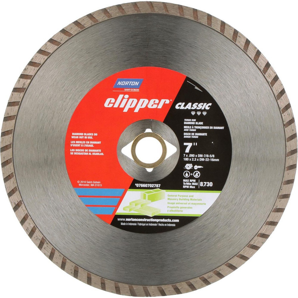 Norton 7660702780 Wet & Dry Cut Saw Blade: 10" Dia, 7/8 & 5/8" Arbor Hole, 0.1" Kerf Width, 1 Teeth