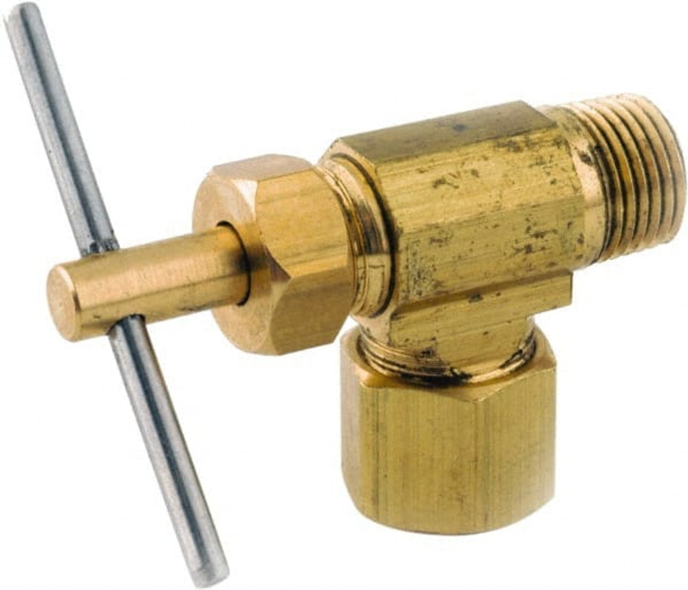 ANDERSON METALS 759103-0402 Needle Valve: Angled, 1/4 x 1/8" Pipe, Lead-Free Brass Body, Brass Seal