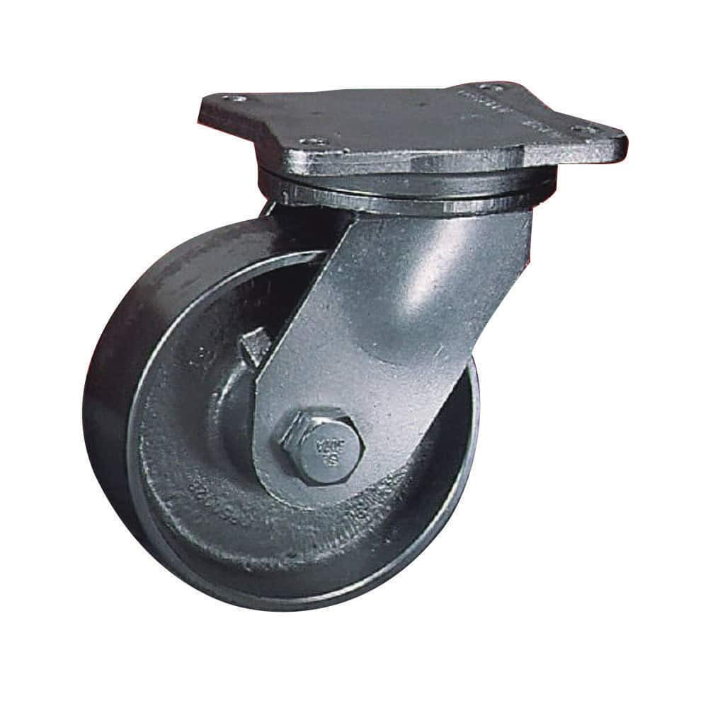 Albion 94FS06409R Rigid Top Plate Caster: Forged Steel, 6" Wheel Dia, 2-1/2" Wheel Width, 5,000 lb Capacity, 8-1/2" OAH