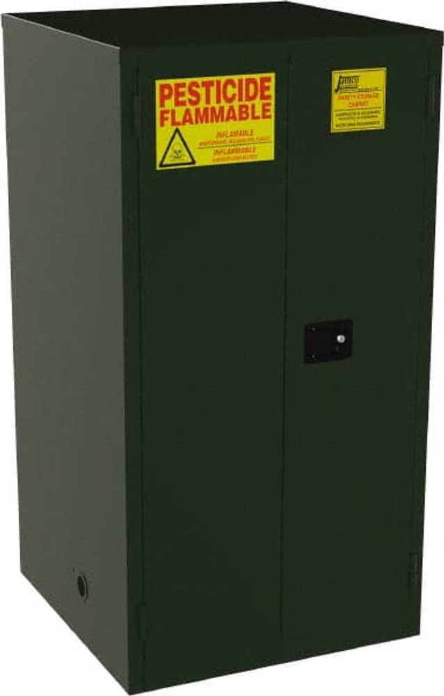 Jamco FK60-EP Flammable & Hazardous Storage Cabinets: 60 gal Drum, 2 Door, 2 Shelf, Self Closing, Green