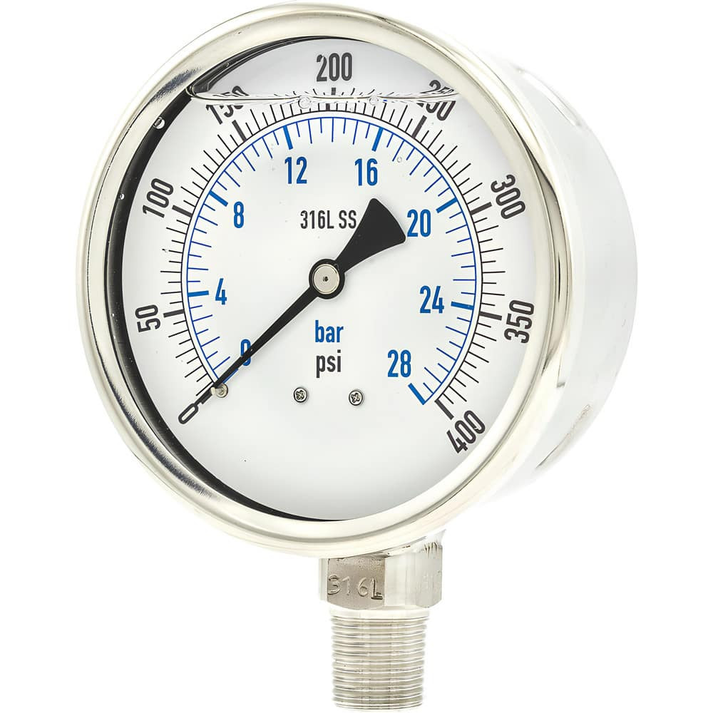PIC Gauges PRO301L402I-01 Pressure Gauges; Gauge Type: Industrial Pressure Gauges ; Scale Type: Dual ; Accuracy (%): 1% full-scale ; Dial Type: Analog ; Thread Type: NPT ; Bourdon Tube Material: 316 Stainless Steel