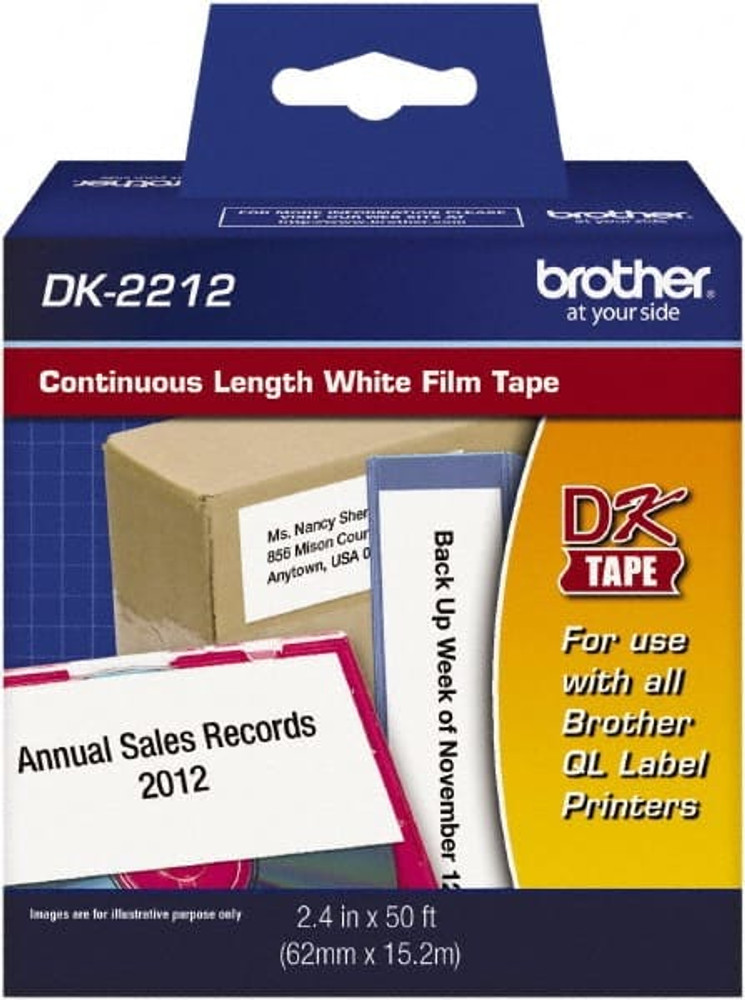 Brother DK2212 Label Tape: 50', Film, White