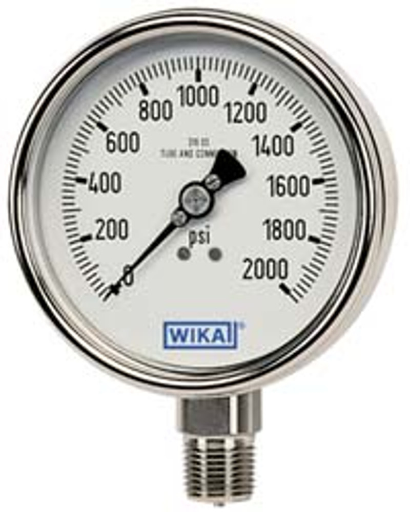 Wika 4207831 Pressure Gauge: 4" Dial, 0 to 200 psi, 1/4" Thread, NPT, Lower Mount