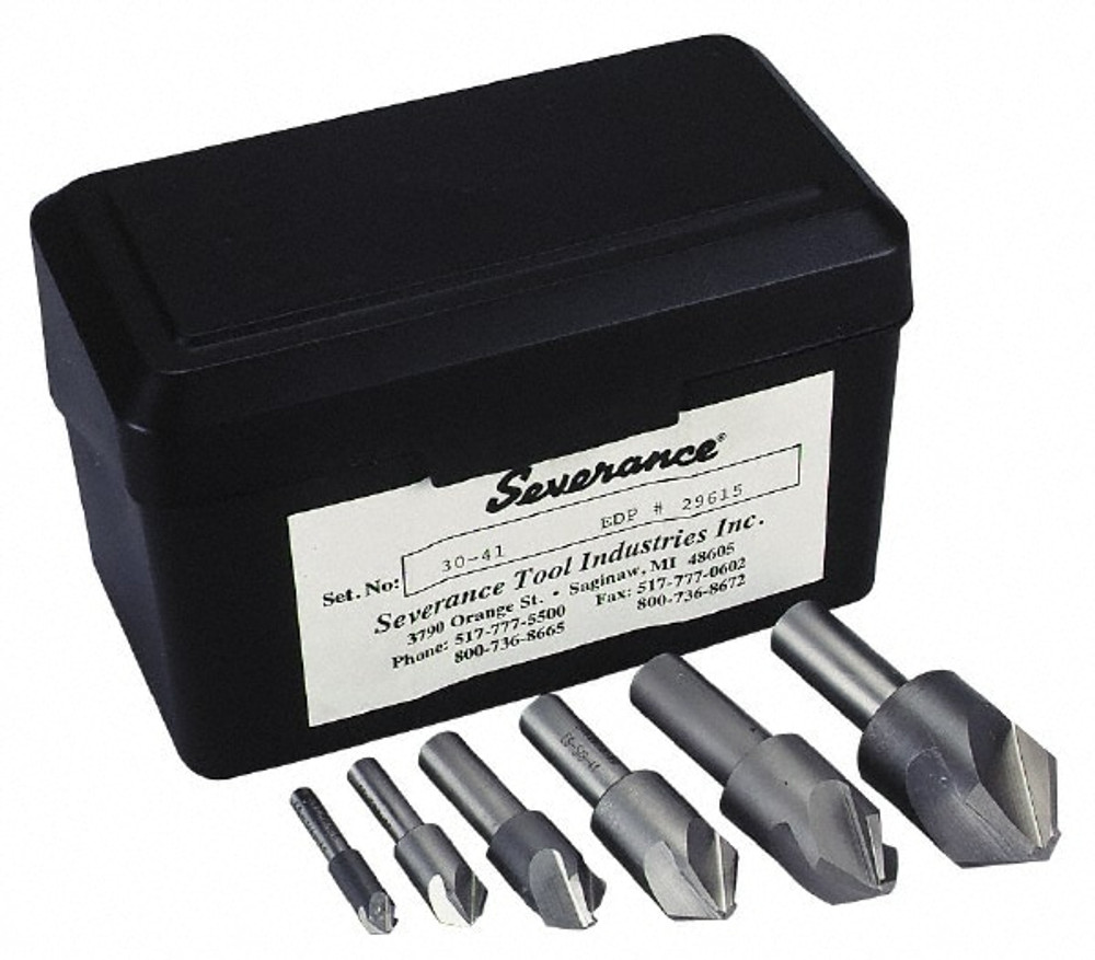 MSC 29622 Countersink Set: 6 Pc, 1/4 to 1" Head Dia, 4 Flute, 90 &deg; Included Angle