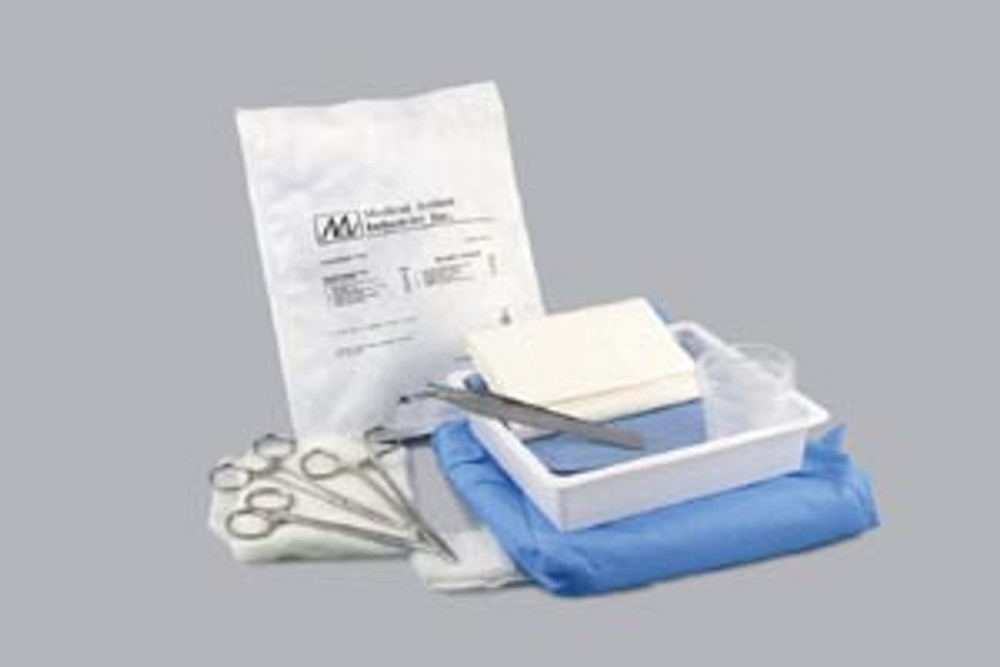 Medical Action Industries  69297 Laceration Tray Includes: (1) Overwrap, (1) Fenestrated Drape, (2) Blotting Towels (Blue), (10) 4"x4" Gauze, (5) 2"x2" Gauze, (1) Needle Holder, Webster 5", (1) Forceps, Adson 1x2 Teeth 4¾", (1) Hemostat, Mosquito, Cu
