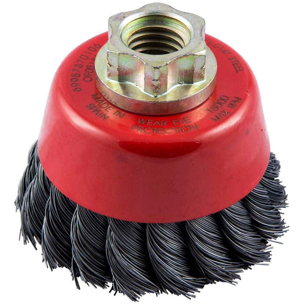 Norton 69957370106 Cup Brush: 2-3/4" Dia, 0.014" Wire Dia, Carbon Steel, Knotted