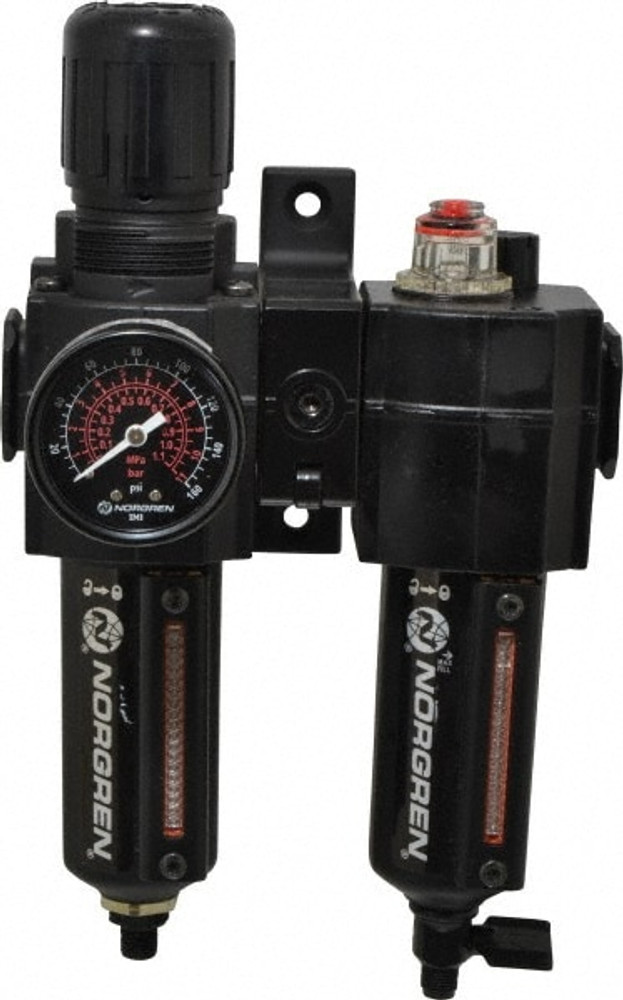 Norgren 24-073-105-260 FRL Combination Unit: 3/8 NPT, Intermediate, 2 Pc Filter/Regulator-Lubricator with Pressure Gauge