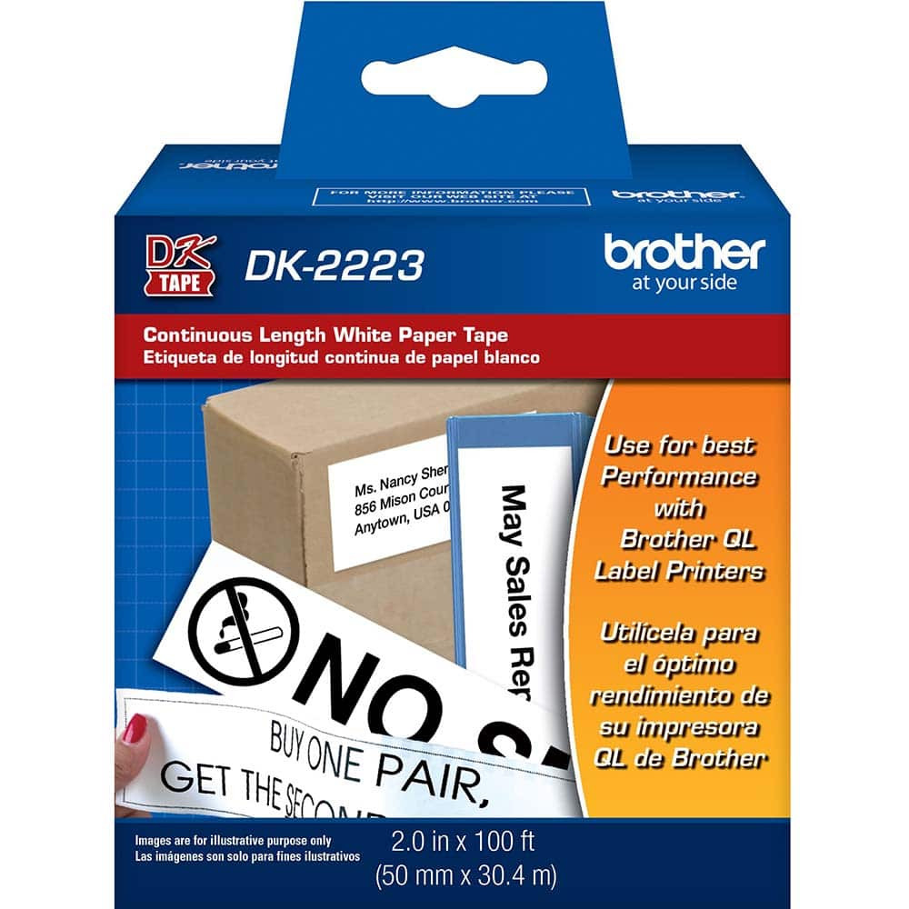 Brother DK2223 Label Tape Ribbon: 100' Long, Black & White, Paper