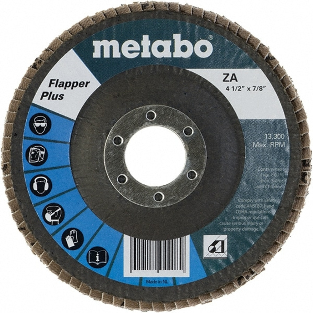 Metabo 629418000 Flap Disc: 7/8" Hole, 36 Grit, Ceramic & Zirconia Alumina, Type 29