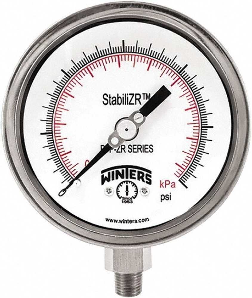 Winters PFP658ZR Pressure Gauge: 4" Dial, 1/2" Thread, NPT, Bottom Mount