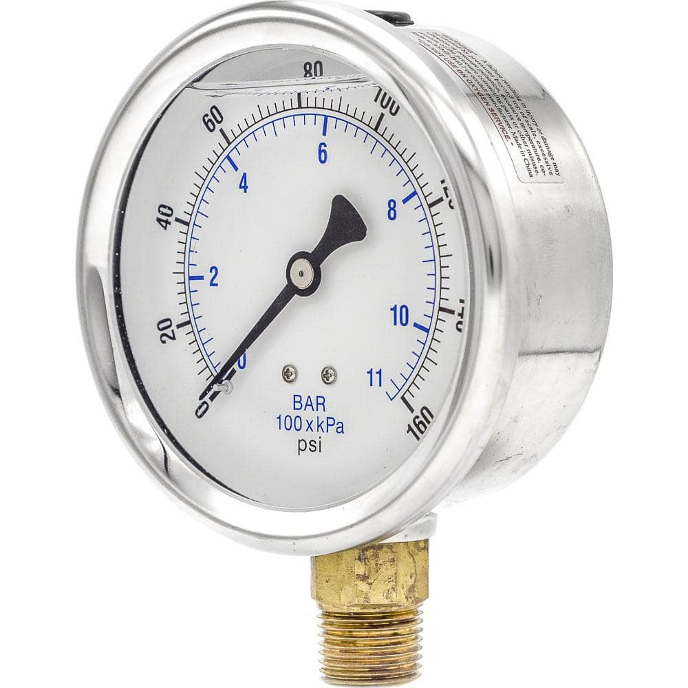 PIC Gauges 201L-402F Pressure Gauges; Gauge Type: Industrial Pressure Gauges ; Scale Type: Dual ; Accuracy (%): 2-1-2% ; Dial Type: Analog ; Thread Type: NPT ; Bourdon Tube Material: Bronze