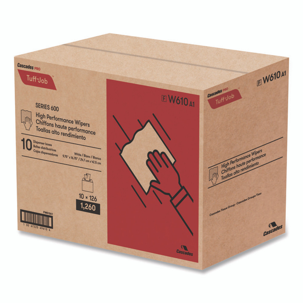 CASCADES TISSUE GROUP PRO W610 Tuff-Job S600 High Performance Wipers, 9 3/4 x 16 3/4, 126/Box, 10 Box/Carton