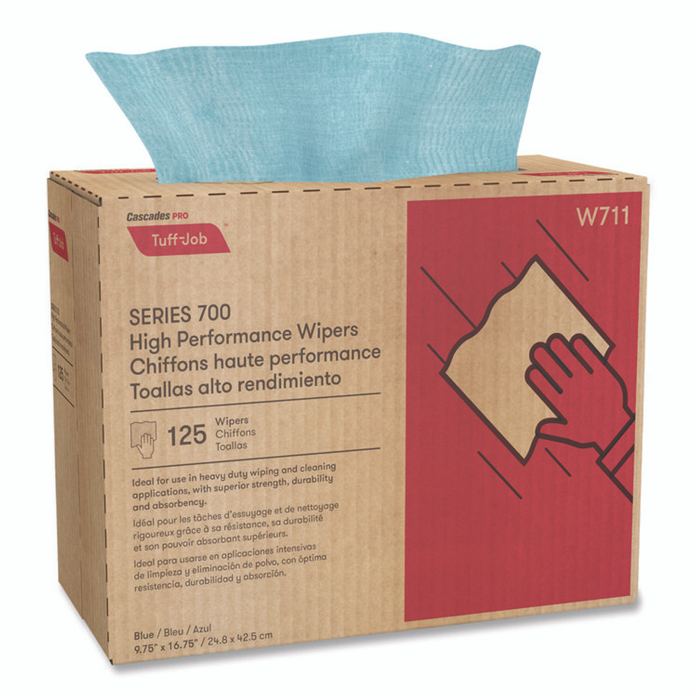 CASCADES TISSUE GROUP PRO W711 Tuff-Job S700 High Performance Wipers, Blue, 9.75 x 16.75, 125/Box, 6 Boxes/Carton