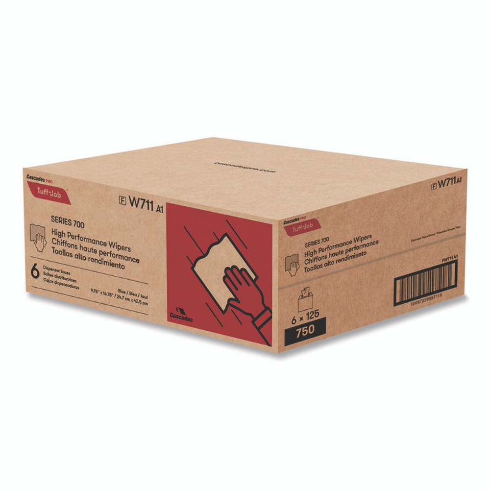 CASCADES TISSUE GROUP PRO W711 Tuff-Job S700 High Performance Wipers, Blue, 9.75 x 16.75, 125/Box, 6 Boxes/Carton