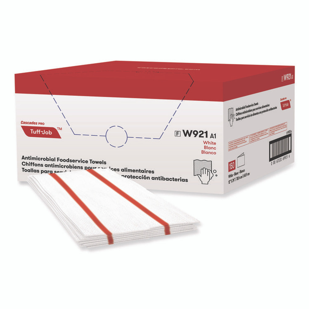 CASCADES TISSUE GROUP PRO W921 Tuff-Job S900 Antimicrobial Foodservice Towels, 12 x 24, White/Red, 150/Carton