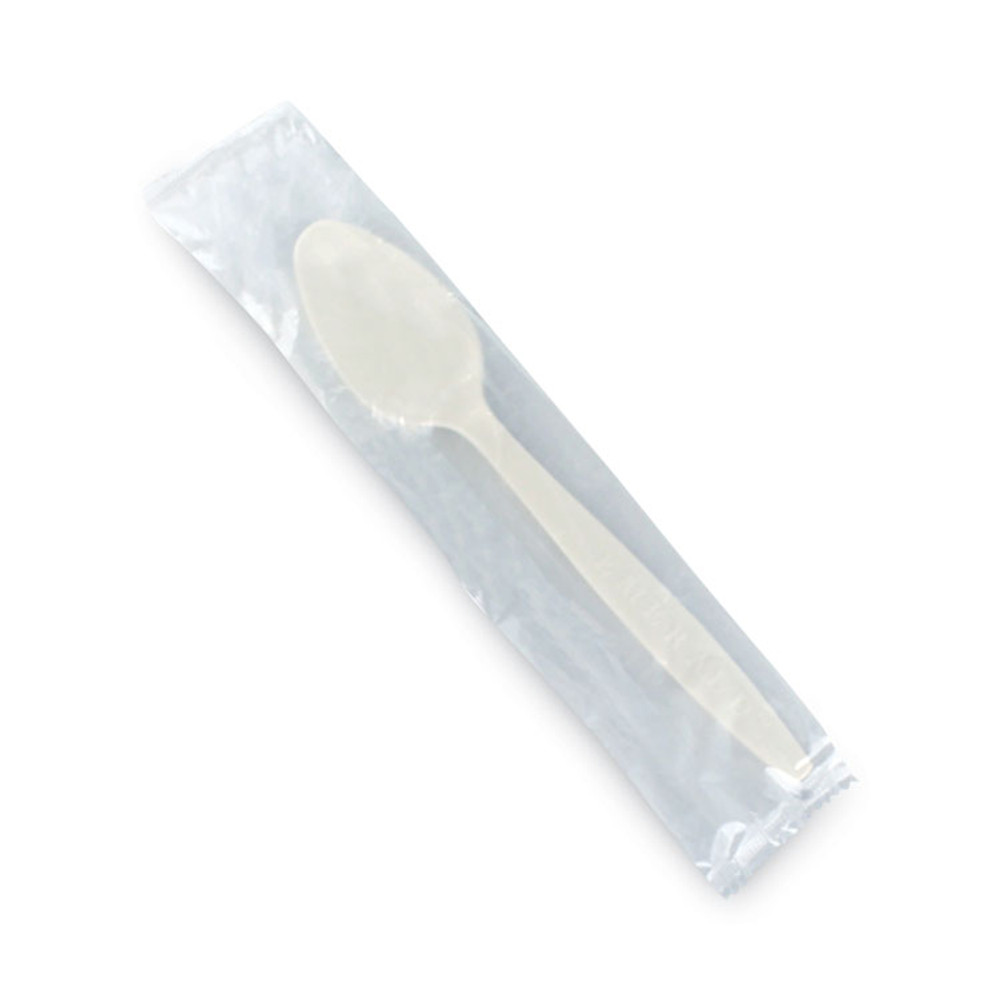 EMERALD BRAND PME11310 Individually Wrapped Heavyweight PLA Spoons, Beige, 500/Carton