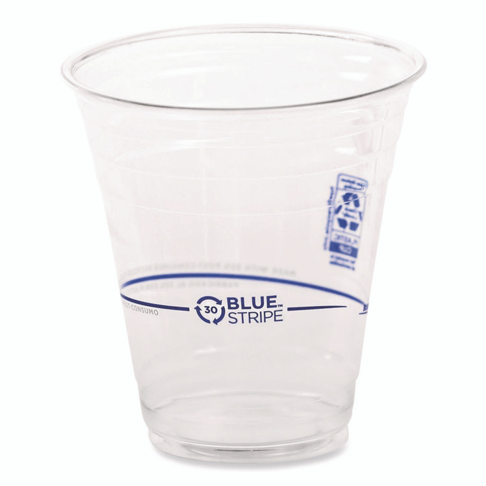 ECO-PRODUCTS,INC. EPCR12 BlueStripe 25% Recycled Content Cold Cups, 12 oz, Plastic, Clear/Blue, 50/Pack, 20 Packs/Carton