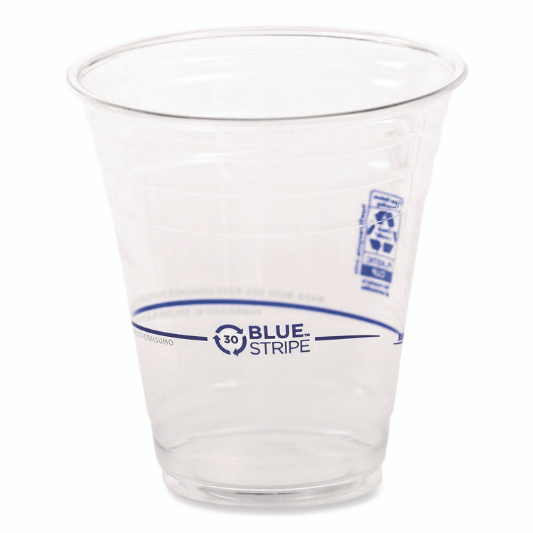 ECO-PRODUCTS,INC. EPCR12 BlueStripe 25% Recycled Content Cold Cups, 12 oz, Plastic, Clear/Blue, 50/Pack, 20 Packs/Carton