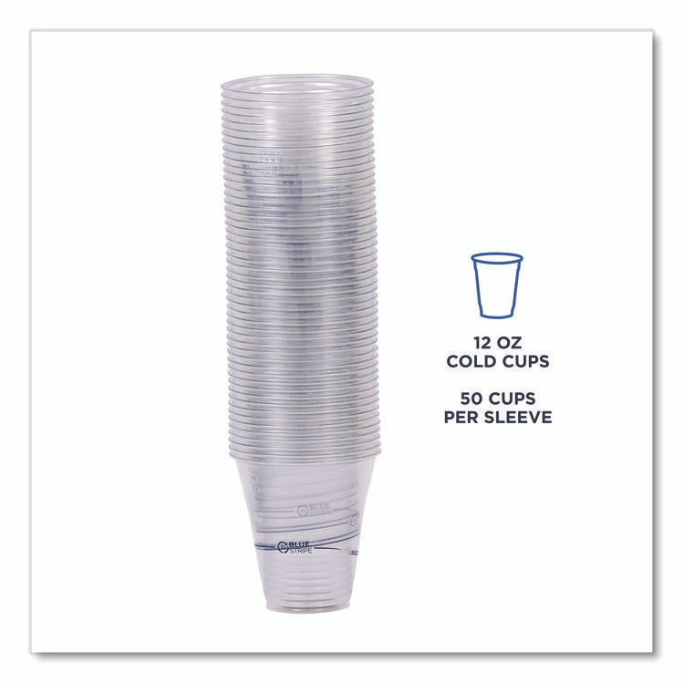 ECO-PRODUCTS,INC. EPCR12 BlueStripe 25% Recycled Content Cold Cups, 12 oz, Plastic, Clear/Blue, 50/Pack, 20 Packs/Carton